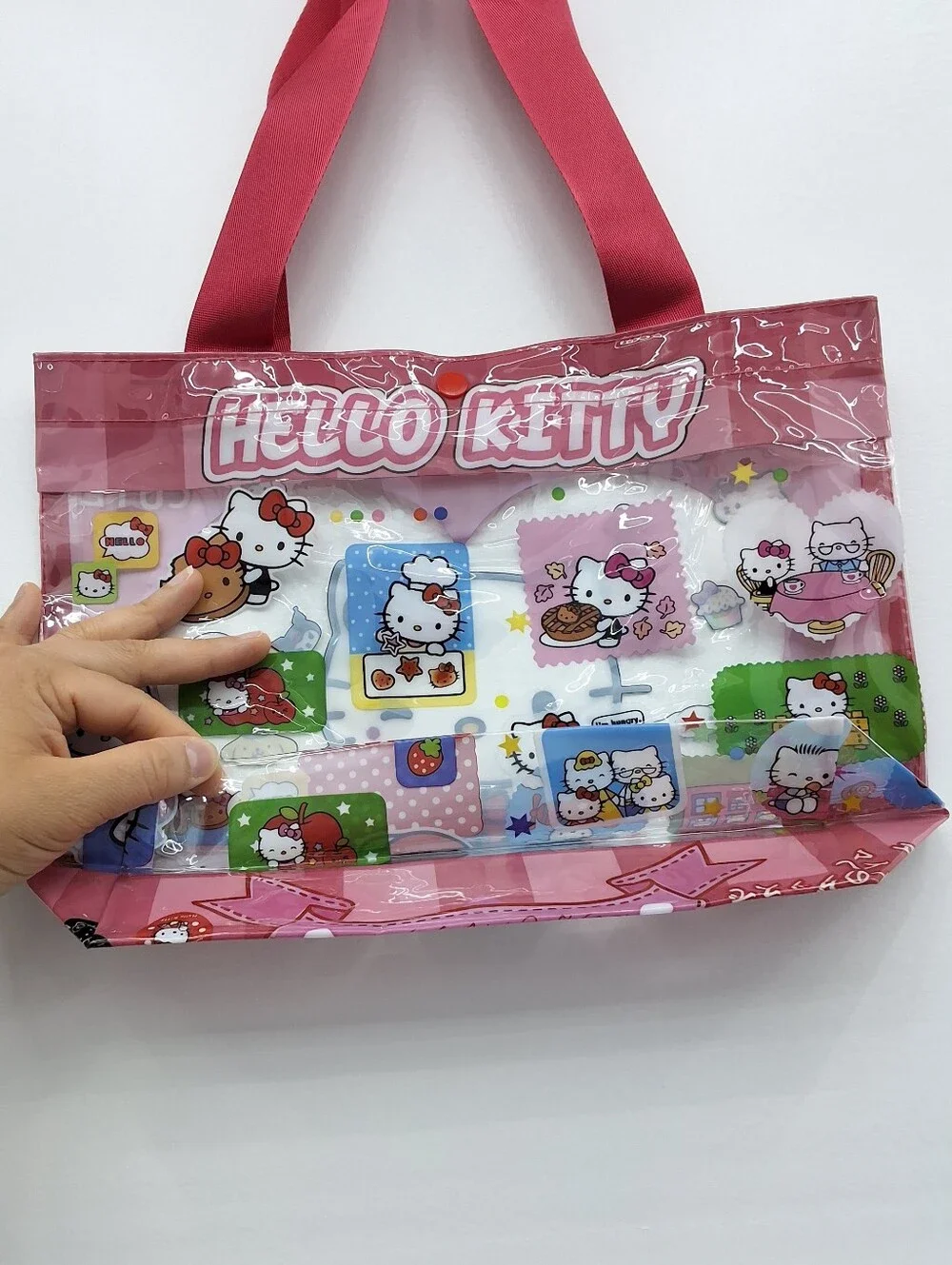Hello Kitty Mini Clear PVC Tote Bag Kawaii Shoulder Bag Snap Closure, New